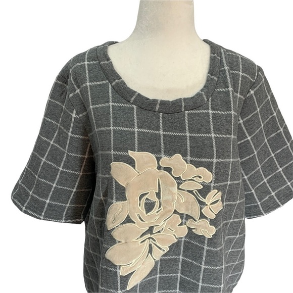 𝅺junarose🖤grey Oversized Windowpane Short Sleeve Sweatshirt Top Size M - Picture 3 of 9